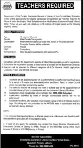 Literacy & Non-Formal Basic Education Department Punjab Jobs
