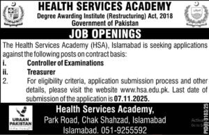Health Services Academy Jobs 2025 | Apply Online at HSA Islamabad