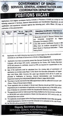 Sindh Services General Administration Jobs 2025