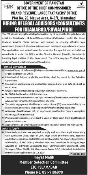 FBR Legal Advisors Consultants Jobs 2025