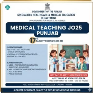 Latest Medical Teaching Jobs 2025 – Apply Online for BS-18 Lecturer & Medical Faculty