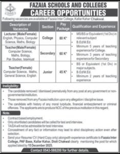 Fazaia Schools and Colleges Jobs 2025 – Best Career Opportunities | Apply Now