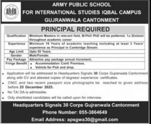 Latest Army Public School For International Studies Gujranwala Job 2026